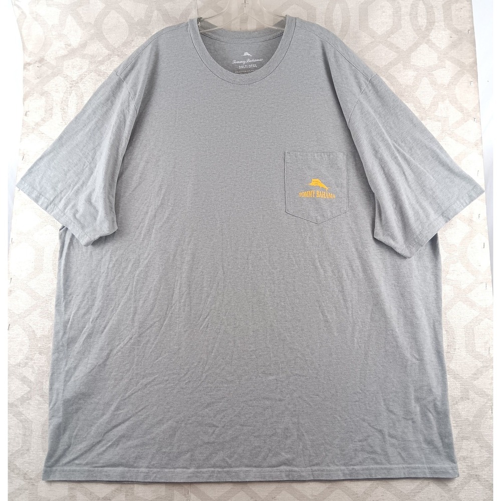 Tommy Bahama Mens 3XLT Gray Pocket T Shirt Old Dog Cue Tricks Graphic Tee